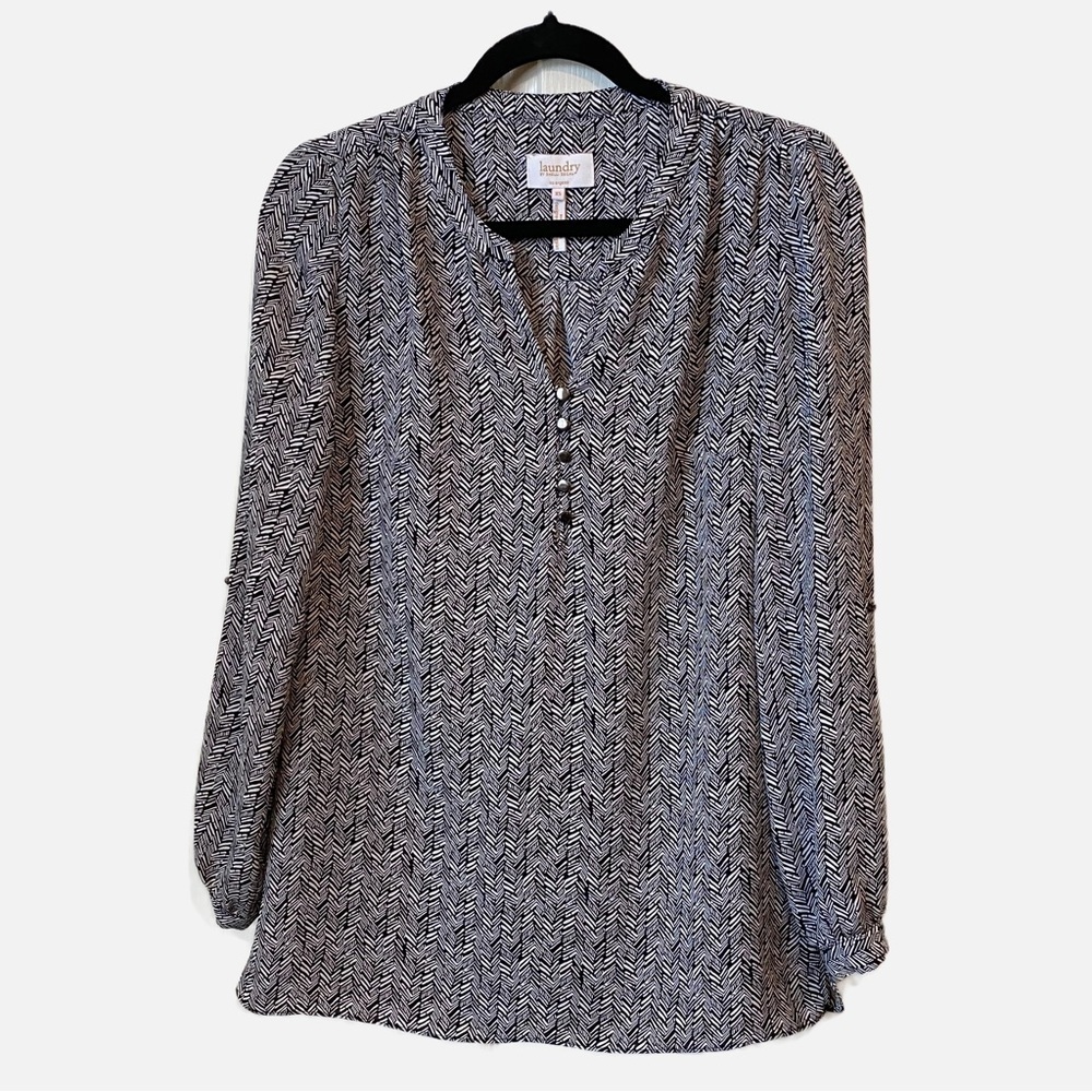 Laundry by Shelli Segal Women's Blouse Top Long Sleeve Black White XS